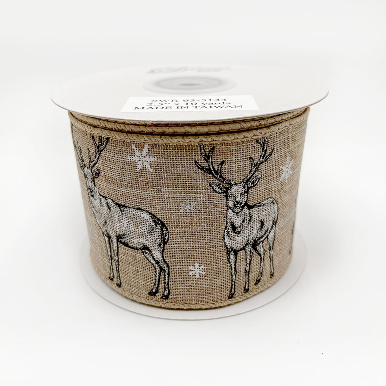 Designer's Shop Holiday Reindeer and snow flake wired ribbon, WR 63-5144, 2.5” x 10 yard